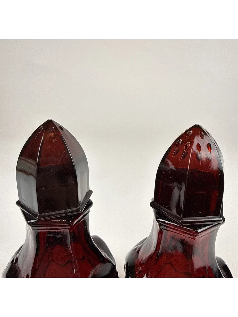 Salt Pepper Shakers Pair Avon Cape Cod  Red Glass 4.5
